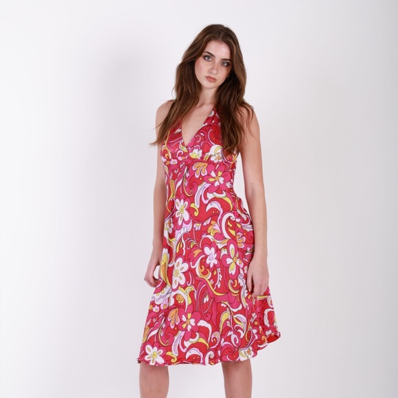 Floral Red Halter Dress - Picture 1 of 4